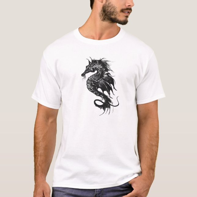 T-shirt Cheval marin en colère en noir (Devant)