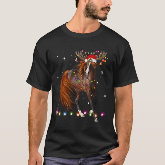 T-shirt Cheval Noël Reindeer Lumières Drôle Cheval Xmas G (Devant)