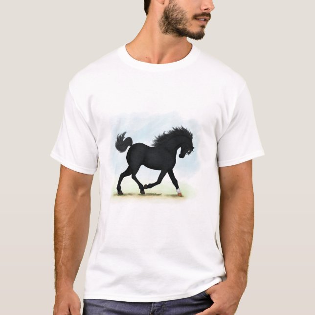 T-shirt Cheval noir avec étoile et jarret (Beauté noire) (Devant)