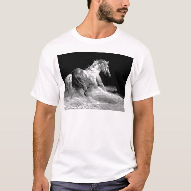 T-shirt Cheval noir et blanc en action (Devant)