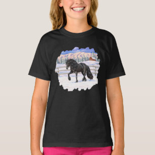 T-shirt Cheval Noir Friésien En Neige