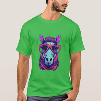 T-shirt Cheval Portant des lunettes de soleil Bandana ami 