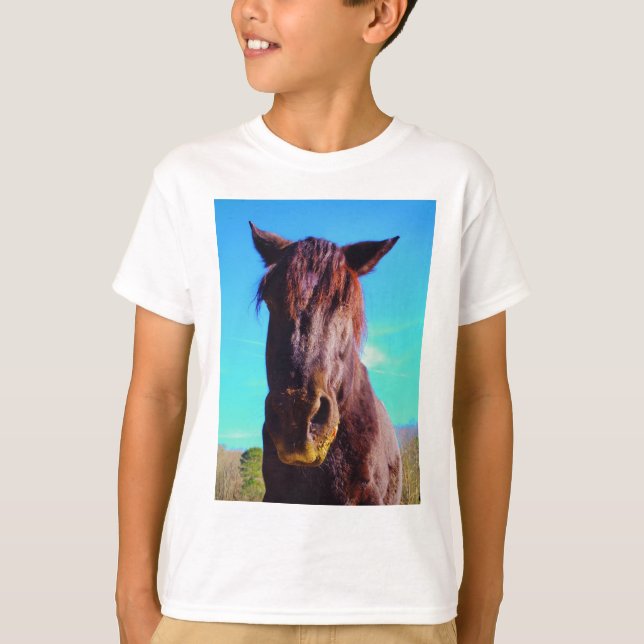 T-shirt Cheval pourpre avec Bouche verte (Devant)
