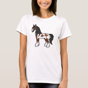 T-shirt Cheval Shire Gypsy Vanner Piebald Brun Dessin Anim