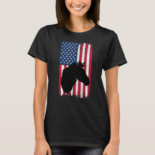 T-shirt Cheval Tête Animal Silhouette Drapeau Américain Us