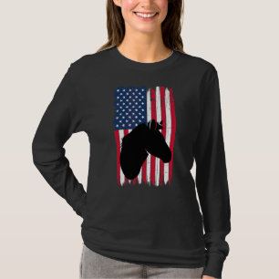 T-shirt Cheval Tête Animal Silhouette Drapeau Américain Us