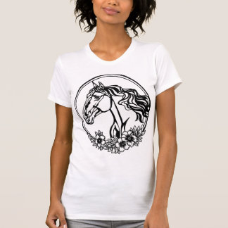 T-shirt Cheval tête avec fleurs