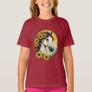 T-shirt Cheval Thoroughbred Et Fleurs Susan À Oeil Noir