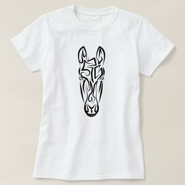 T-shirt Cheval tribal noir et blanc (Design devant)