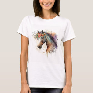 T-shirt Cheval visage avec couronne de fleurs
