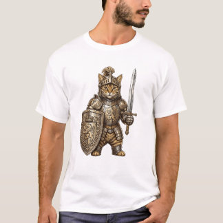 T-shirt Chevalier Chat Royal en Armure Dorée