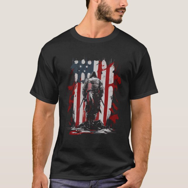 T-shirt Chevalier Templier Chrétien Guerrier De Dieu Crois (Devant)