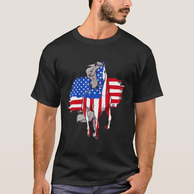 T-shirt Chevaux Amérique Drapeau 4 juillet fête de l'indép (Devant)