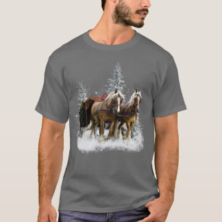T-shirt Chevaux Clydesdale dans la neige Noël 