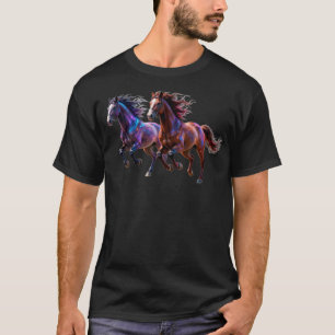 T-shirt Chevaux Mystiques Néon Galactiques en Course Paire
