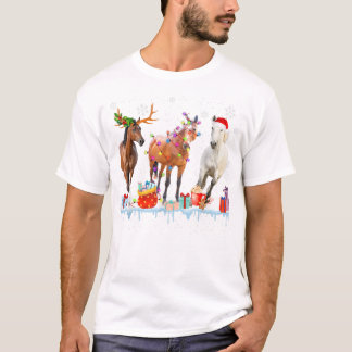 T-shirt Chevaux Noël Lumière Rindeer Santa Hat