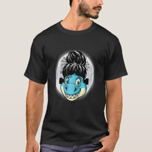 T-shirt Cheveux bleu de dinosaure féminin chignon décoiffé
