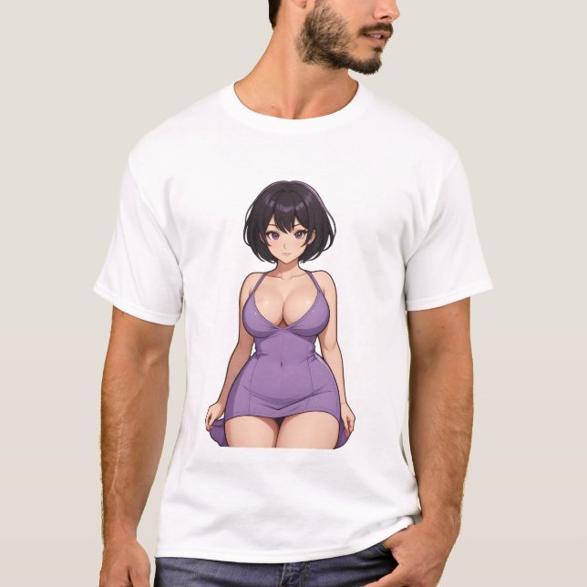T-shirt Cheveux court robe violet chaud dessin animé (Devant)