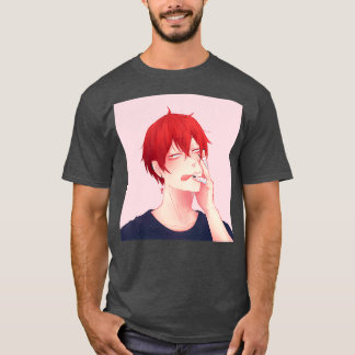 T-shirt Cheveux Tendou Satori Chemise bleue rose bg