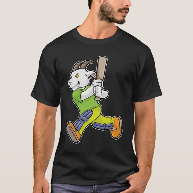 T-shirt Chèvre comme Batsman avec chauve-souris de cricket (Devant)