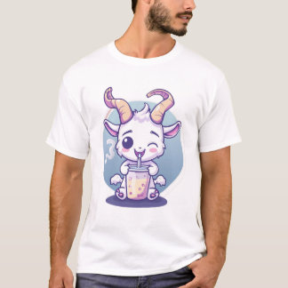 T-shirt Chèvre de bébé joueuse Boire une boisson colorée