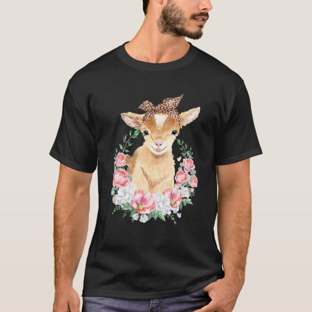 T-shirt Chèvre mignonne avec bandeau léopard Boho Fleur mi (Devant)