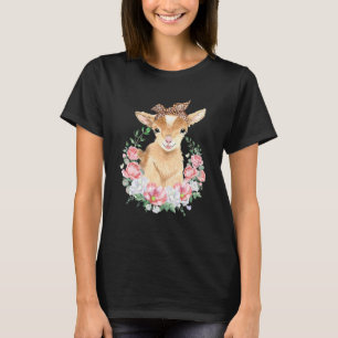 T-shirt Chèvre mignonne avec bandeau léopard Boho Fleur mi