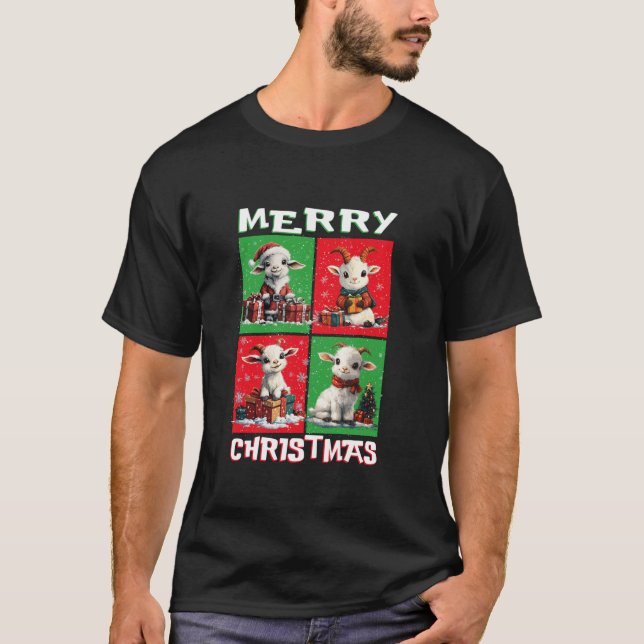 T-shirt Chèvre mignonne Père Noël Animaux Amoureux Joyeux  (Devant)