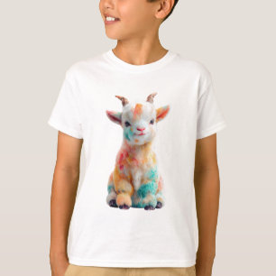 T-shirt Chevreau Bébé Peint à l'Aquarelle Arc-en-Ciel Enfa