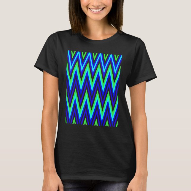 T-shirt Chevron In Deep Blue Lime Green Zigzags (Devant)