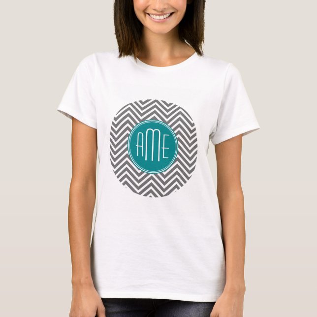 T-shirt Chevrons turquoises au charbon de bois Monogramme  (Devant)