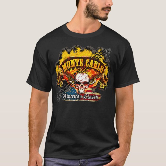 T-shirt Chevy Monte Carlo - crâne de bannière de burn-out (Devant)