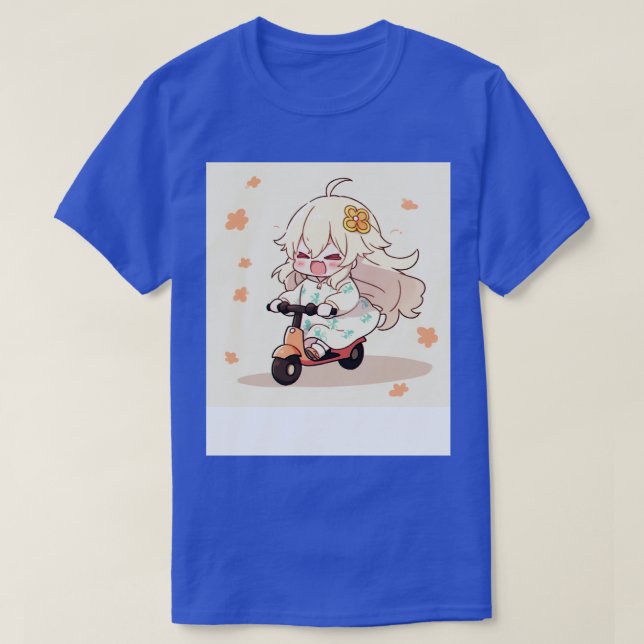 T-shirt Chibi Cute Girl Ride Scooter (Design devant)