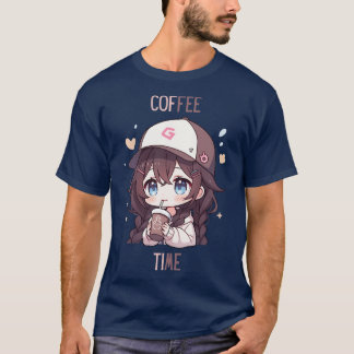 T-shirt Chibi fille boire du café 1