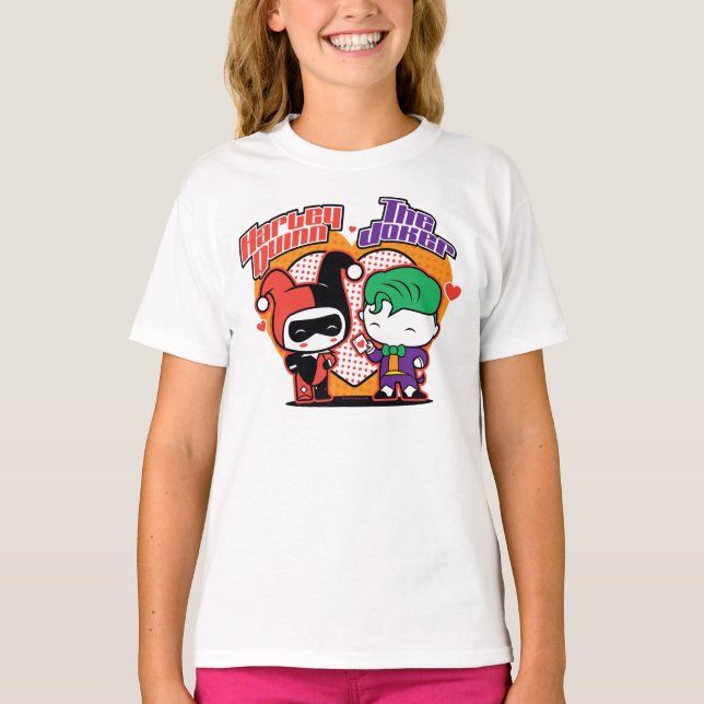 T-shirt Chibi Harley Quinn & Chibi Joker Coeurs (Devant)