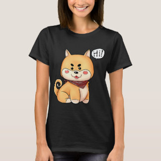 T-shirt Chibi Kawaii Shiba Inu Dog Dites Bonjour