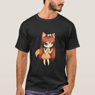 T-shirt Chibi Style Kawaii Japonaise Anime Girl Avec Fox E