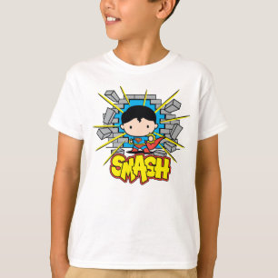 T-shirt Chibi Superman Frappant À Travers Un Mur De Brique