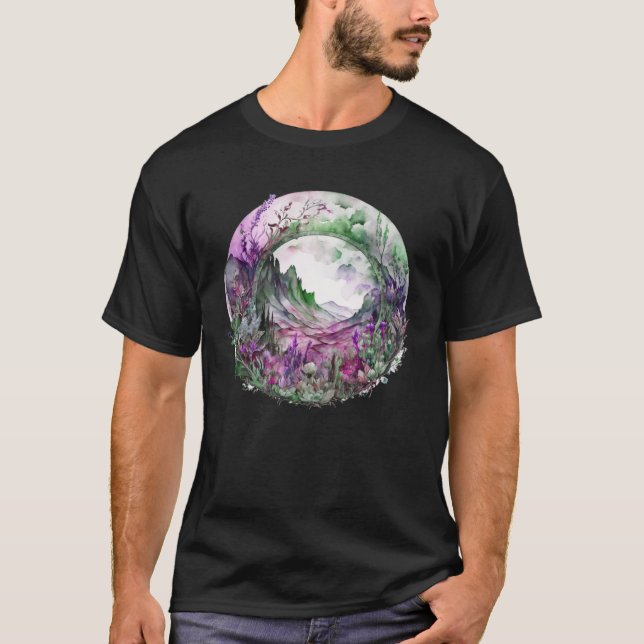 T-shirt Chic Boho Floral Mountain Scene  Forest Nature Flo (Devant)