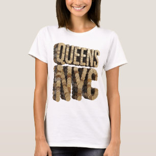 T-shirt Chic Gold QUEENS NYC Citation Design