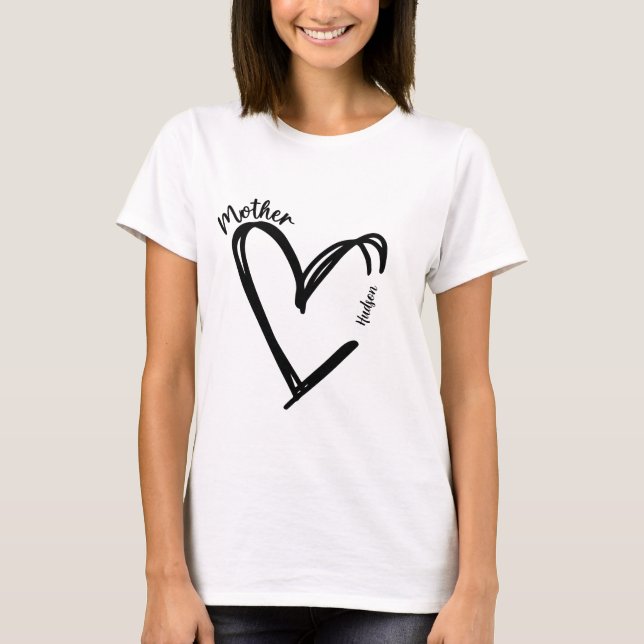 T-shirt Chic Mothers Day Heart Avec 1 Enfant Nom (Devant)