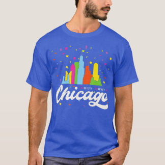 T-shirt Chicago City  Illinois Skyline USA American Flag 