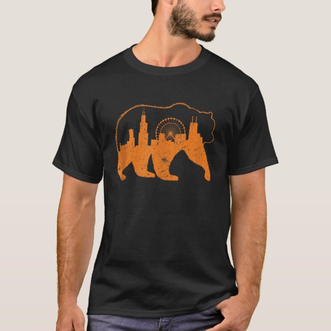T-shirt Chicago City Vêtement Downtown Walking Bear Silhou (Devant)