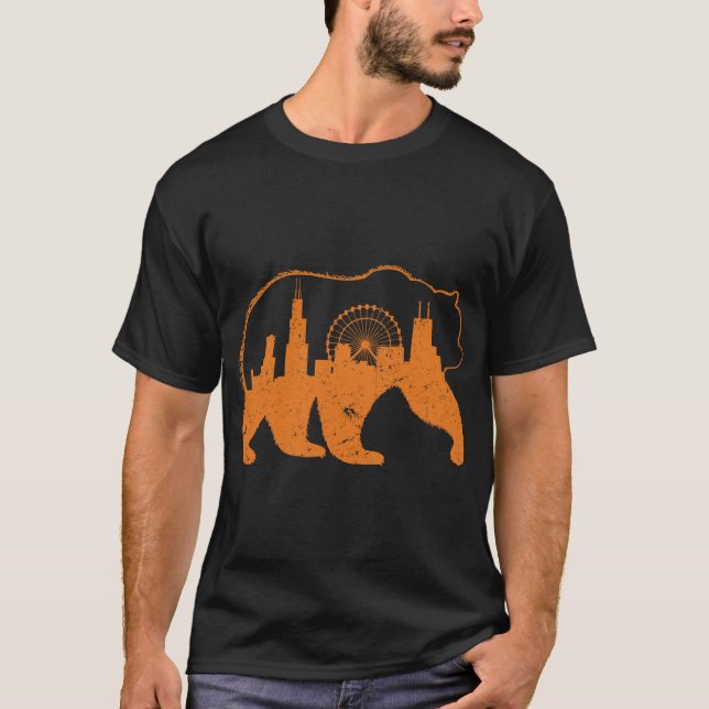 T-shirt Chicago City Vêtement Downtown Walking Bear Silhou (Devant)