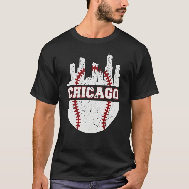 T-shirt Chicago Distressed Baseball   Retro Skyline   USA (Devant)