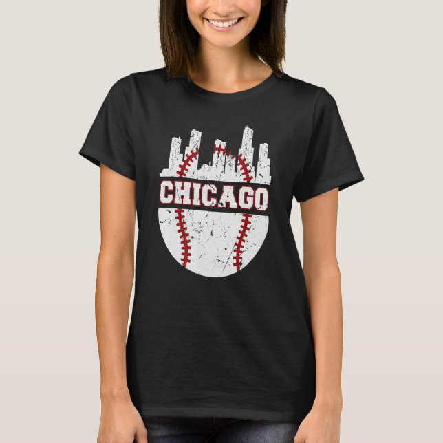 T-shirt Chicago Distressed Baseball   Retro Skyline   USA (Devant)
