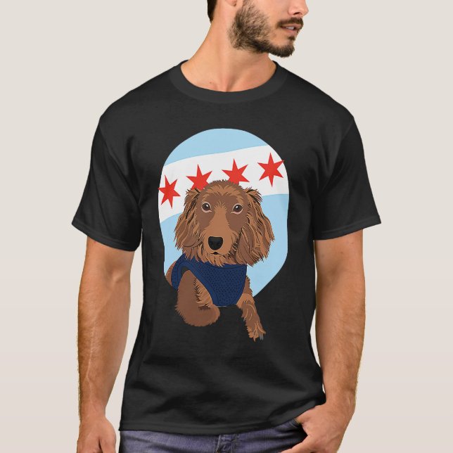 T-shirt Chicago Flag Dachshund  1 (Devant)