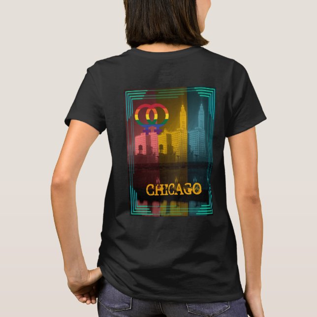 T-shirt Chicago Gay Lesbian Intérêt Rainbow Wrigley bldg (Dos)