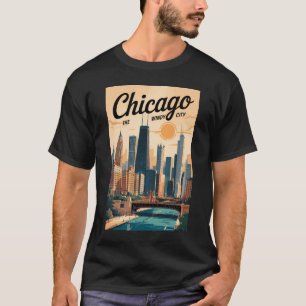 T-shirt Chicago Illinois Horizon Voyage Art Rétro