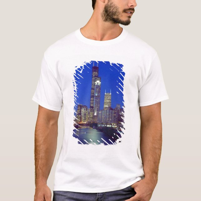 T-shirt Chicago, Illinois, Skyline la nuit avec Chicago (Devant)